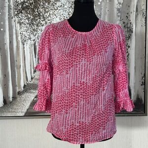 Banjanan Pink Printed Womens Crew Neck 100%‎ Cotton 3/4 Sleeve Blouse - Size XS